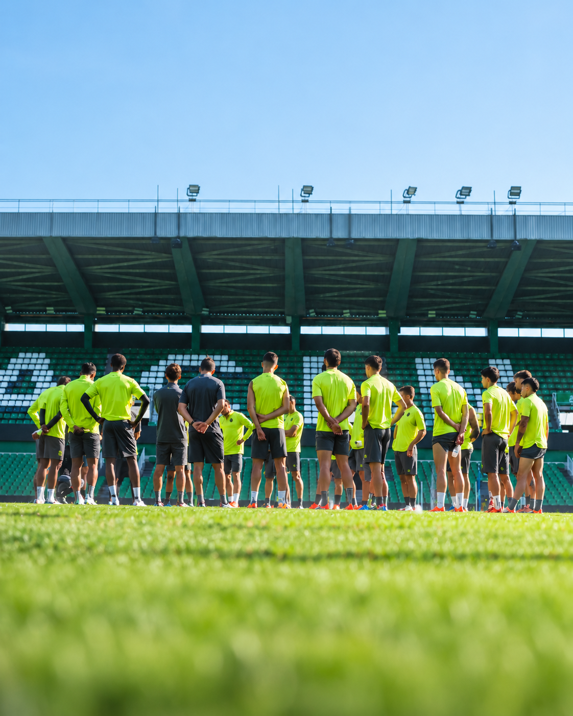 Football team gathered during training