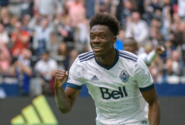 Alphonso Davies celebrating a goal for Vancouver Whitecaps against Orlando City in 2018